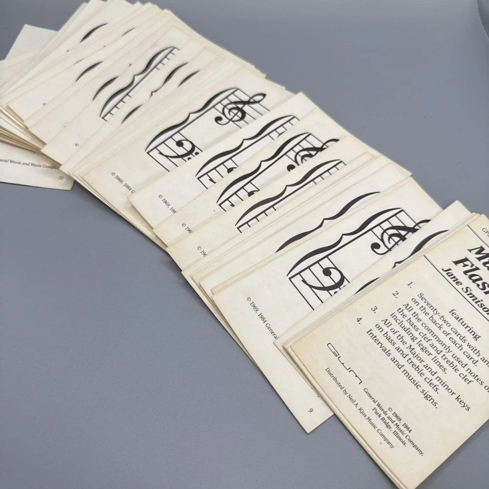 Vintage Set Of Bastien Music Flashcards 71 Cards. Card 70 Is Missing.